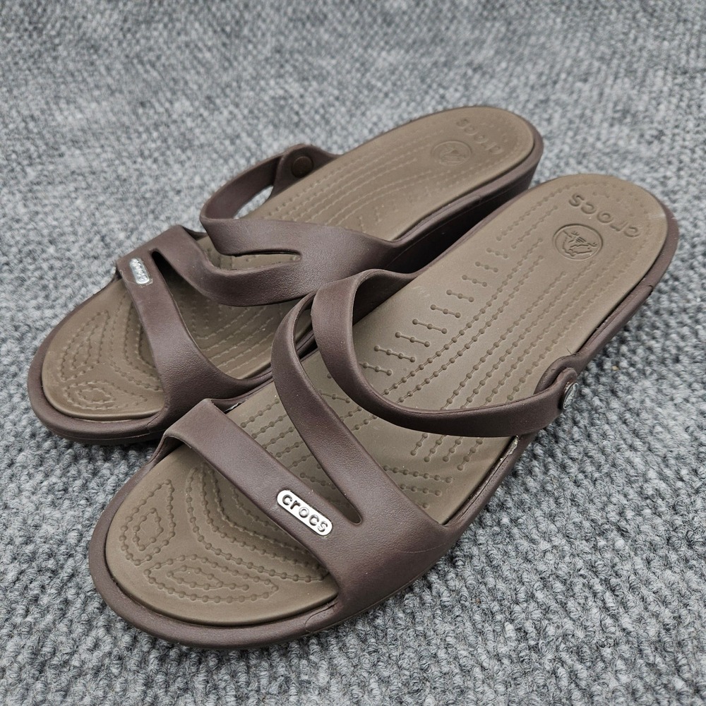 Crocs Patricia (Women's 10) Brown Sandals Wedge Strappy Comfort Slides Beach